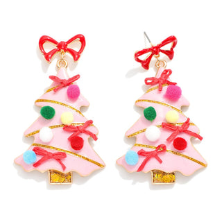 christmas tree earrings w/ pom pom