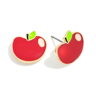 enamel apple stud earrings