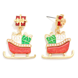 santa sleigh drop earrings