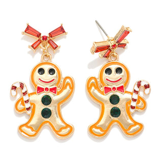 festive gingerbread dangle earrings with sparkling bow post