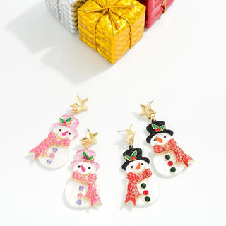 acetate snowman dangle earrings with metal star post - assorted