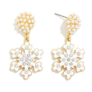 snowflake post drop earrings featuring pearl cluster