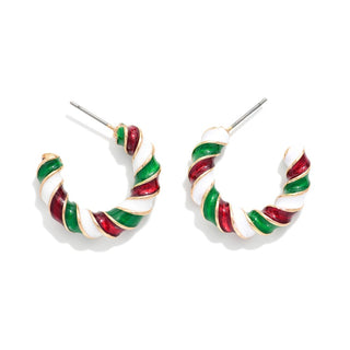 christmas enamel stripe hoop earrings