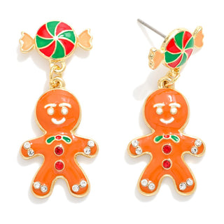 gold dipped gingerbread man earrings