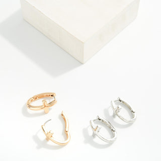 metal cross oval hoop earrings - assorted