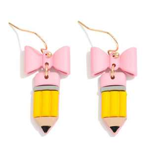 clay bow & pencil drop earrings