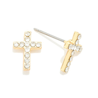 studded cross stud earrings