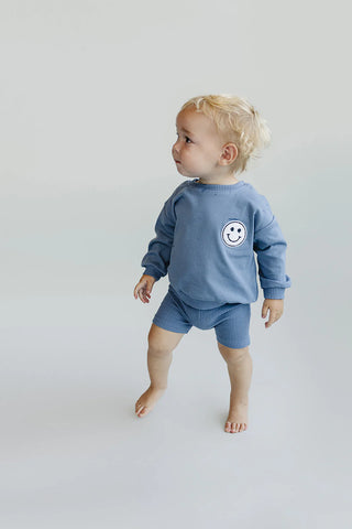 blue biker short set