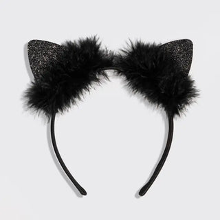 satin cat ears headband - black glitter