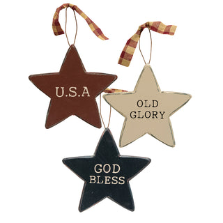 patriotic words star ornaments - assorted