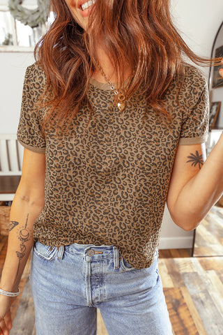 khaki fierce leopard crew neck t-shirt