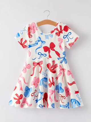 4th of july color bow printed short sleeve dress