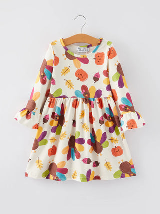 thanksgiving turkey print girls dress