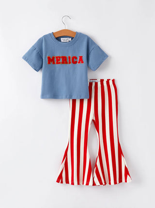 'merica' top girls striped bell bottoms