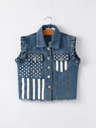4th of july stars girls stripes denim vest