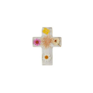 dried yellow flower resin cross
