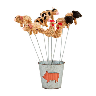 woven farm animal plant stakes - assorted