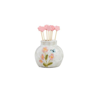 pink flower toothpick caddy set
