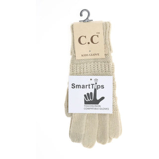 kids solid cable knit smart tip gloves - assorted