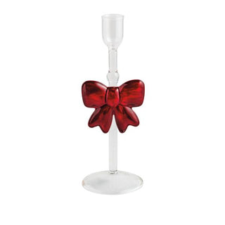 bow christmas glass taper holder
