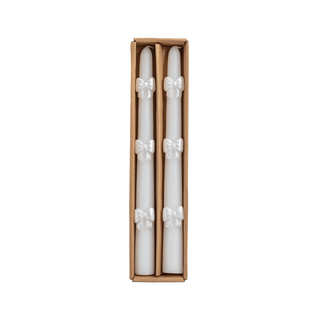 white bow taper candle set
