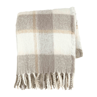 grey/white plaid throw blanket
