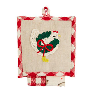 christmas chicken pot holder & towel set