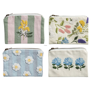 beaded & embroidered flower zipper pouches - assorted