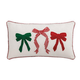 bow embroidered holiday pillow