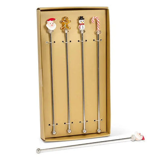 set of 4 holiday icon swizzle sticks - 8"L