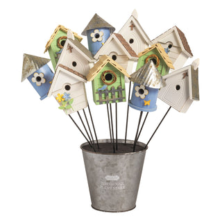 bird house plant stakes - assorted