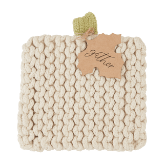cream pumpkin knit trivet