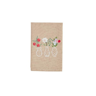 triple vase flower embroidery towel