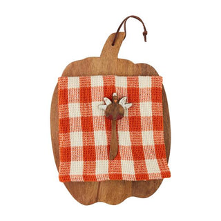 orange check pumpkin board and towel set