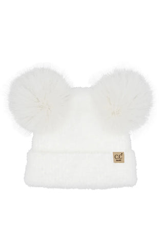 baby plush terry chenille pom pom beanie - ivory