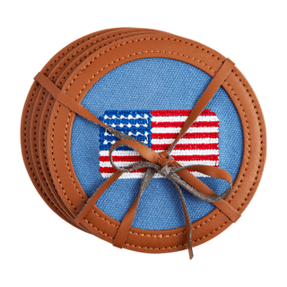 american flag embroidered coaster set