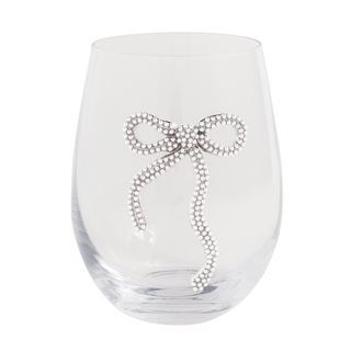 white bow beaded wine glass