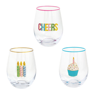 beaded birthday wine glasses - assorted