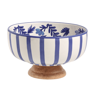 blue wood pedestal bowl
