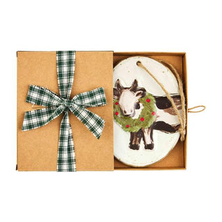christmas cow stoneware ornament