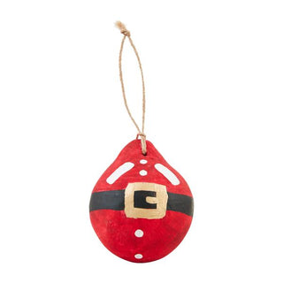santa belt painted papier-mache ornament