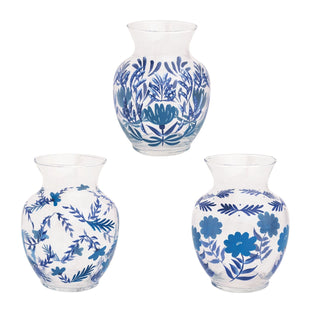 blue floral glass vases - assorted