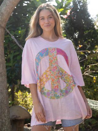 oversized cotton applique tee - peace