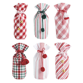 christmas cloth wine gift bags - assorted