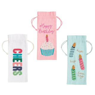 beaded birthday wine bags - assorted
