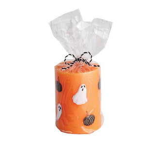 orange handpainted halloween pillar candle