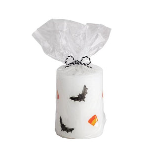 white handpainted halloween pillar candle