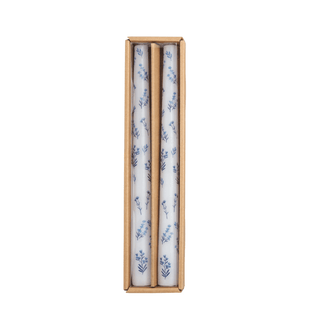 block print flower stem taper candle set