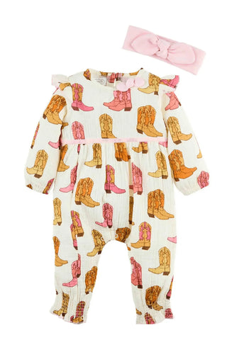 cowgirl boot one-piece & headband set