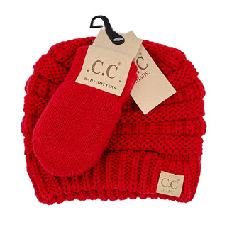 baby solid knit beanie and mittens set - assorted